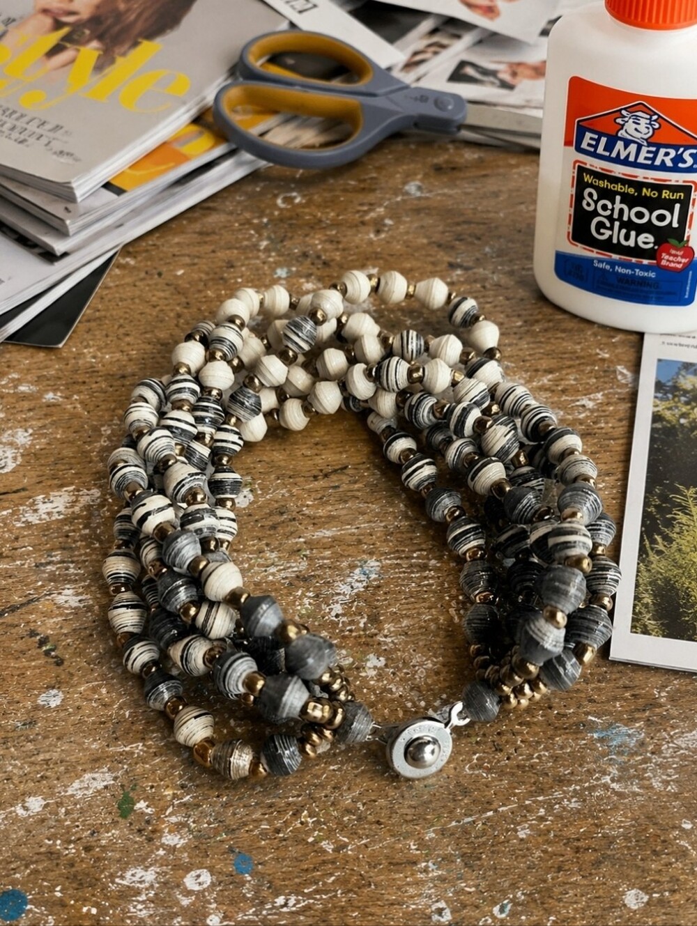 Teng Yue Vintage Paper Wrapped Bead Beads Beaded Twisted Charcoal Bracelet EUC